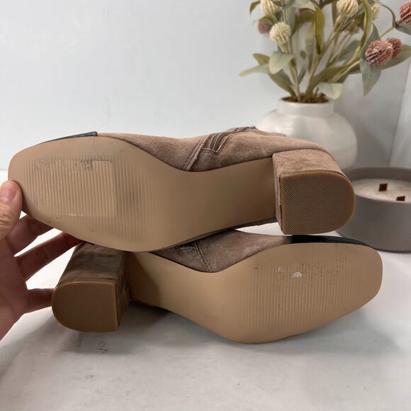 Steve Madden Jaslynn Leather/Synthetic Cap Toe Boot Taupe/Black Women 6.5M - Picture 8 of 10